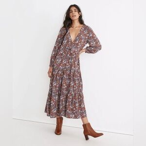 Madewell Challis Wrap Midi Dress in Woodland Floral